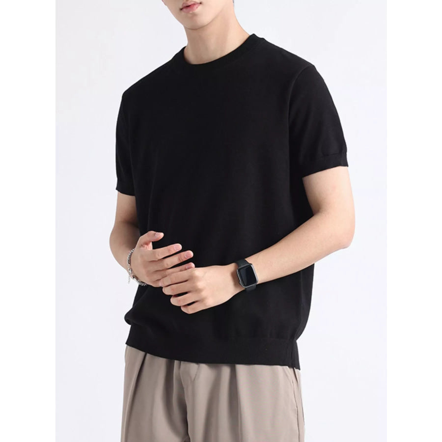 Men’s Plus Size Casual Knitted Short Sleeve T-Shirt Black / M Apparel and Accessories