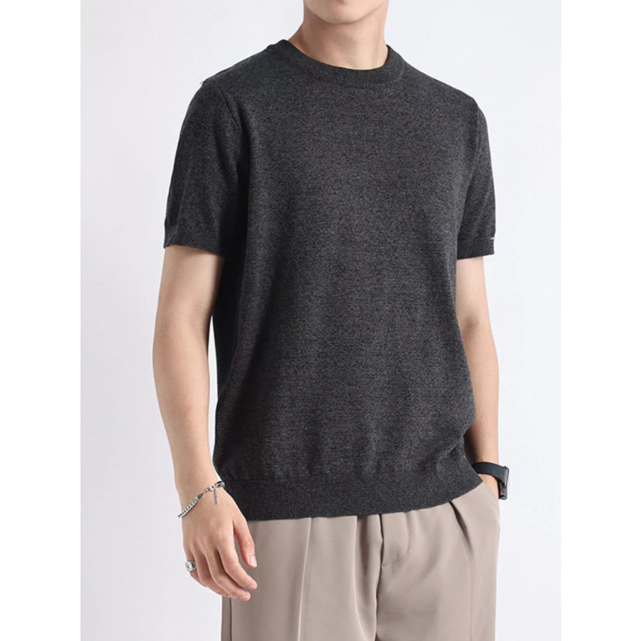 Men’s Plus Size Casual Knitted Short Sleeve T-Shirt Flower Charcoal Gray / M Apparel and Accessories