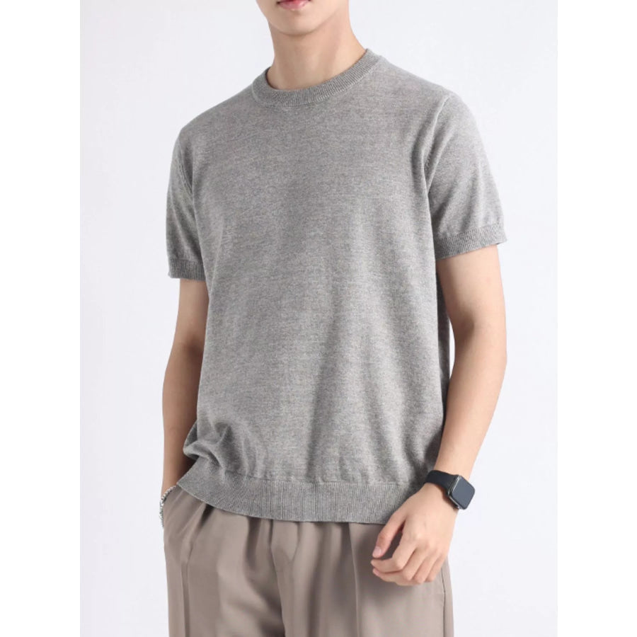 Men’s Plus Size Casual Knitted Short Sleeve T-Shirt Flower Gray / M Apparel and Accessories