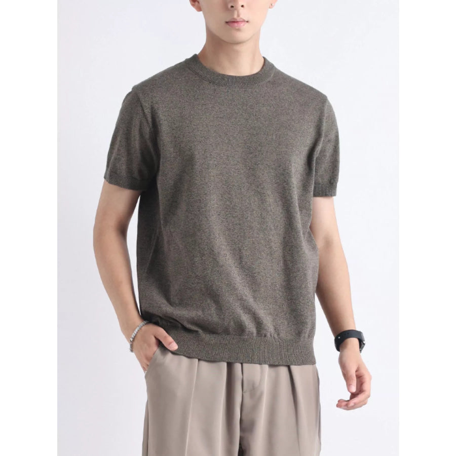 Men’s Plus Size Casual Knitted Short Sleeve T-Shirt Flower Green / M Apparel and Accessories