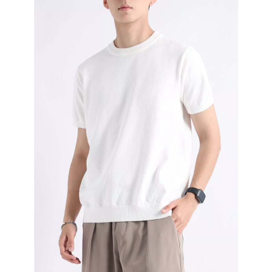 Men’s Plus Size Casual Knitted Short Sleeve T-Shirt White / M Apparel and Accessories
