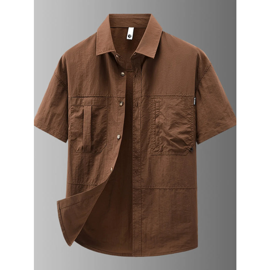Men’s Plus Size Casual Lightweight Short Sleeve Shirt Coffee / M Apparel and Accessories