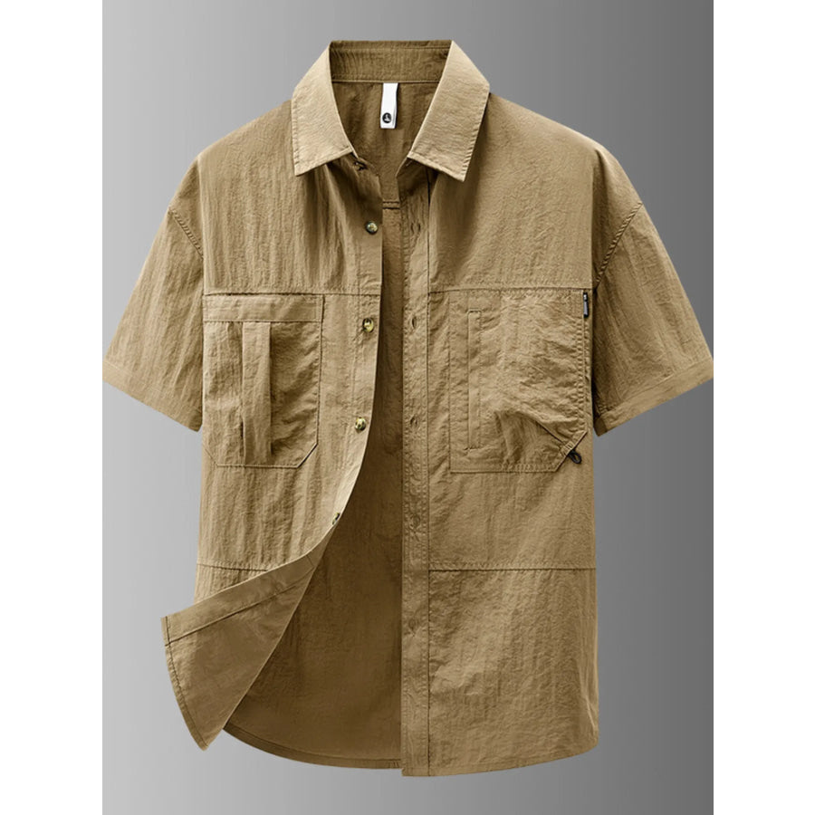 Men’s Plus Size Casual Lightweight Short Sleeve Shirt Khaki / M Apparel and Accessories