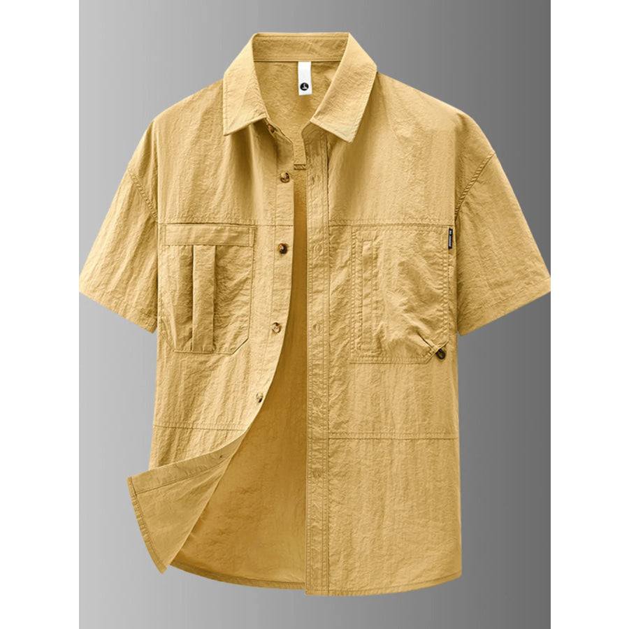 Men’s Plus Size Casual Lightweight Short Sleeve Shirt Light Yellow / M Apparel and Accessories