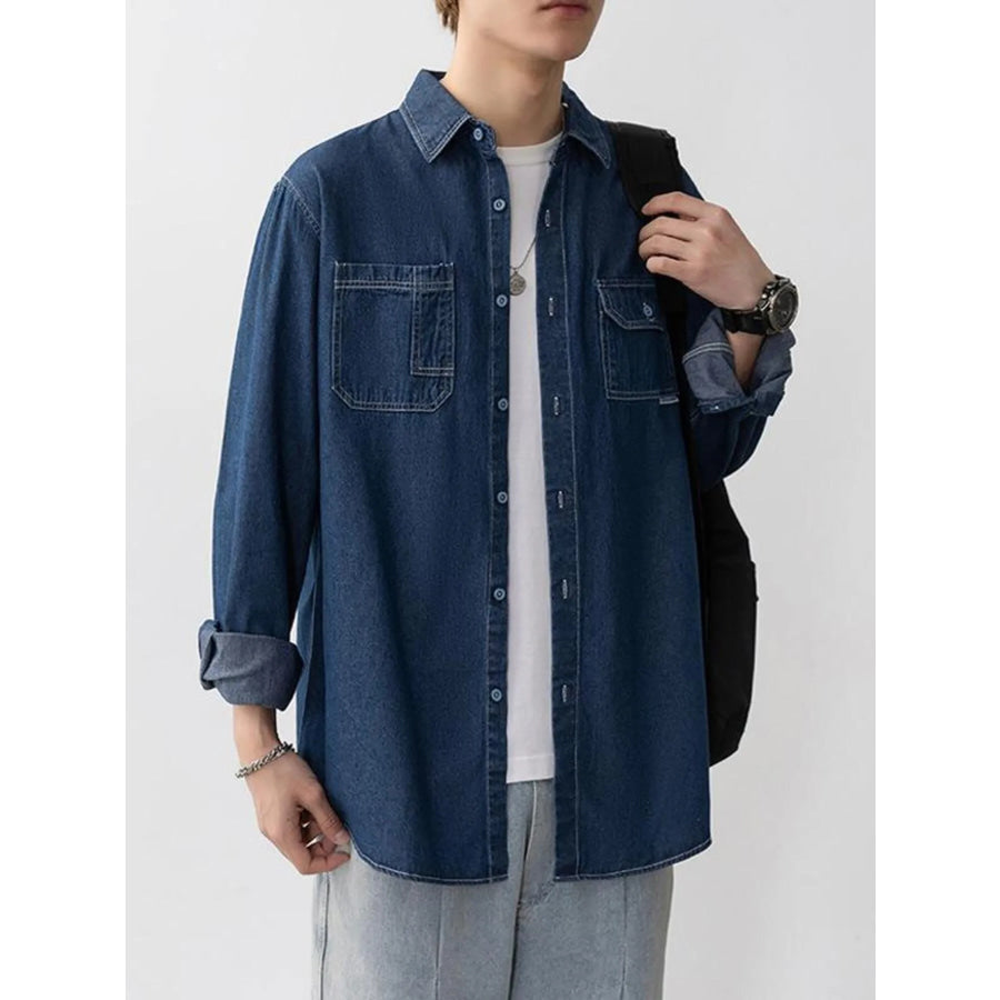 Men’s Plus Size Casual Long Sleeve Denim Shirt Apparel and Accessories