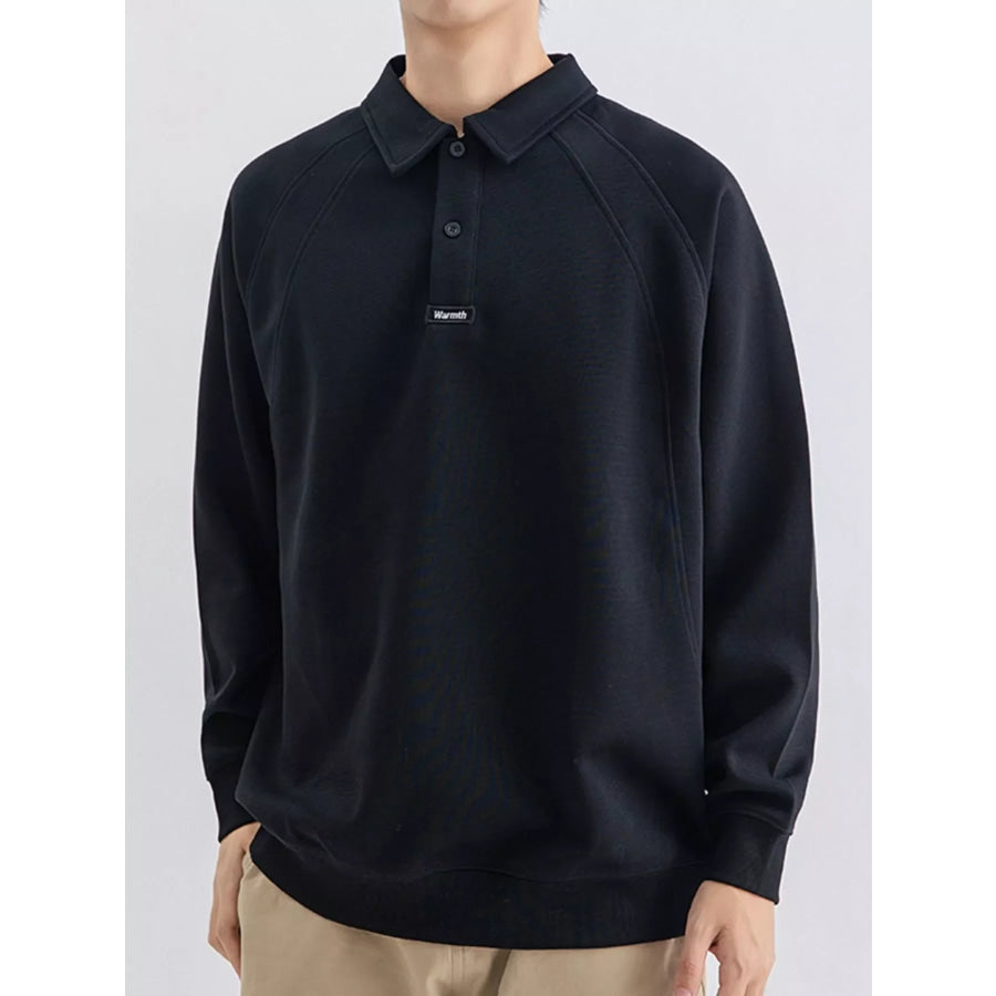 Men’s Plus Size Casual Long Sleeve Polo Black / M Apparel and Accessories
