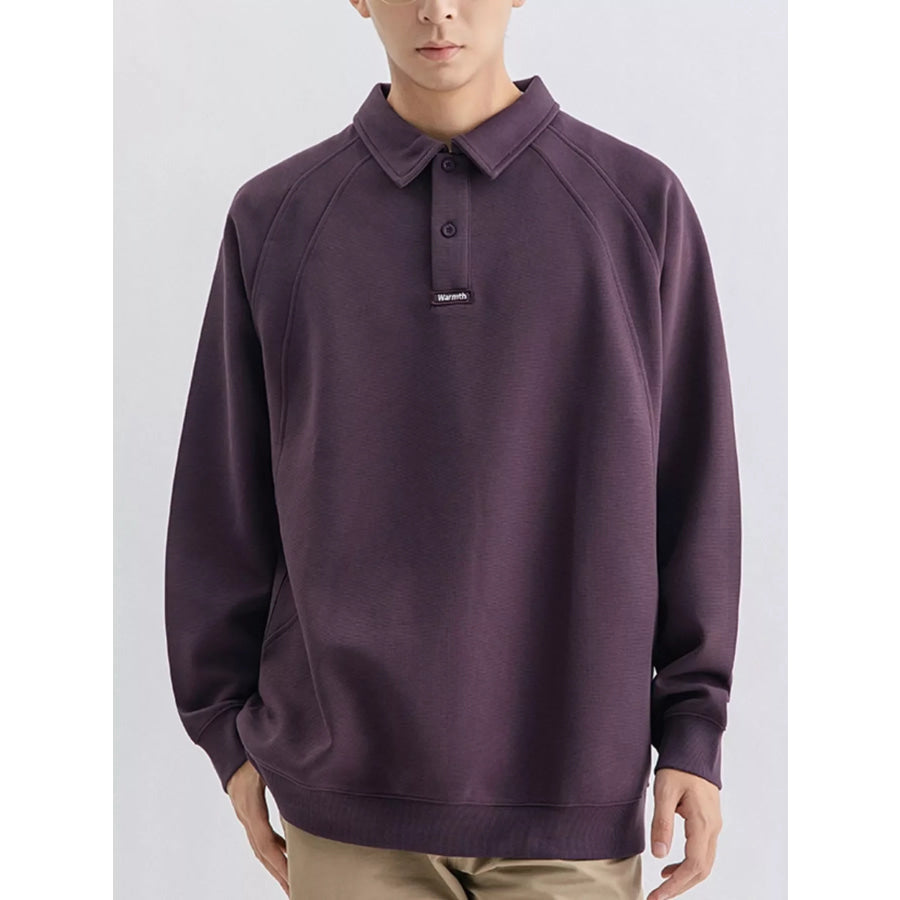 Men’s Plus Size Casual Long Sleeve Polo Dark Purple / M Apparel and Accessories