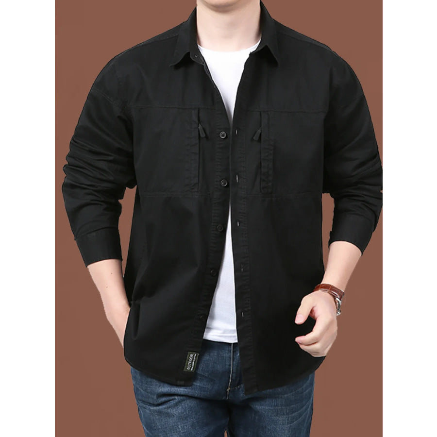 Men’s Plus Size Casual Long-Sleeve Shirt Black / M Apparel and Accessories