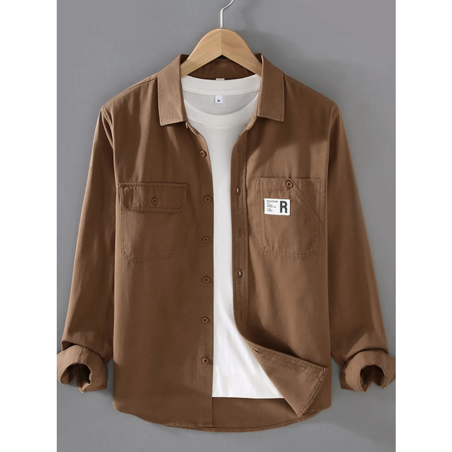 Men’s Plus Size Casual Long-Sleeve Shirt Brown / M Apparel and Accessories