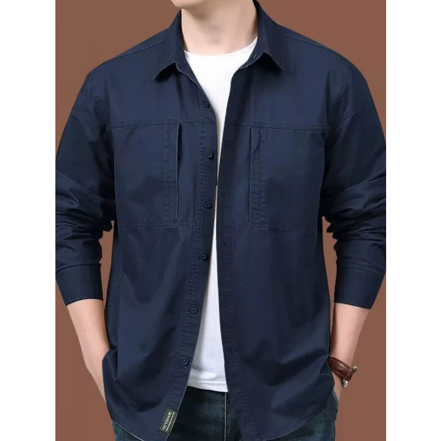 Men’s Plus Size Casual Long-Sleeve Shirt Dark Blue / M Apparel and Accessories