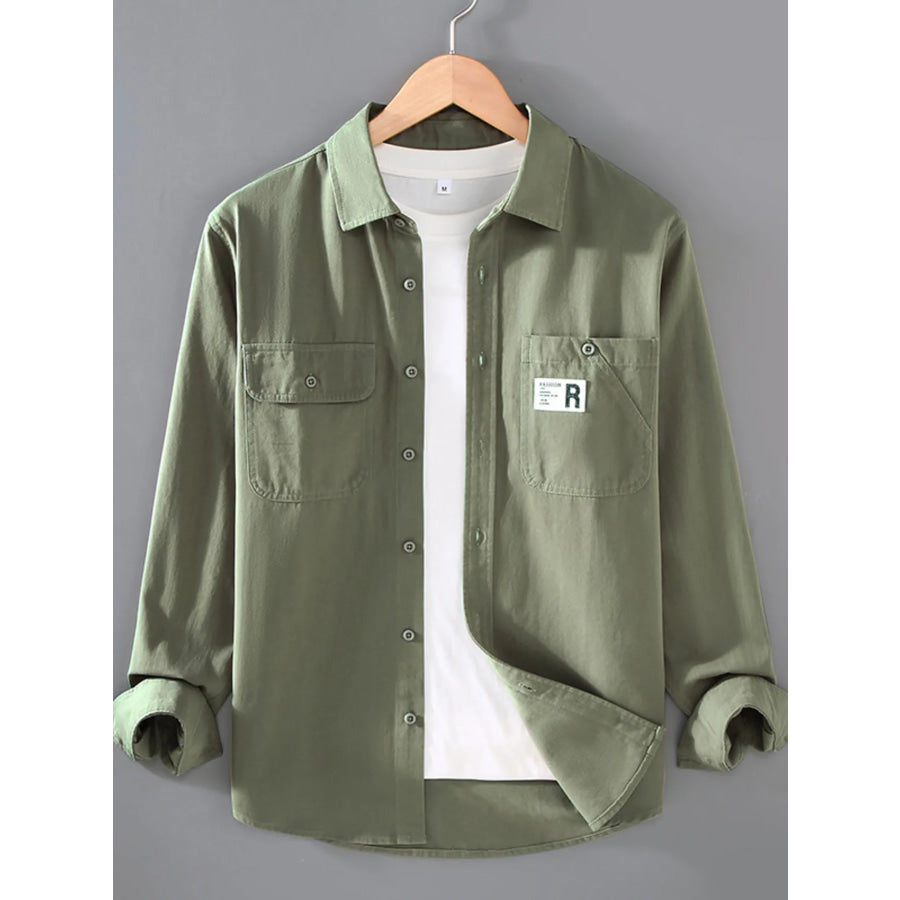 Men’s Plus Size Casual Long-Sleeve Shirt Gray Green / M Apparel and Accessories
