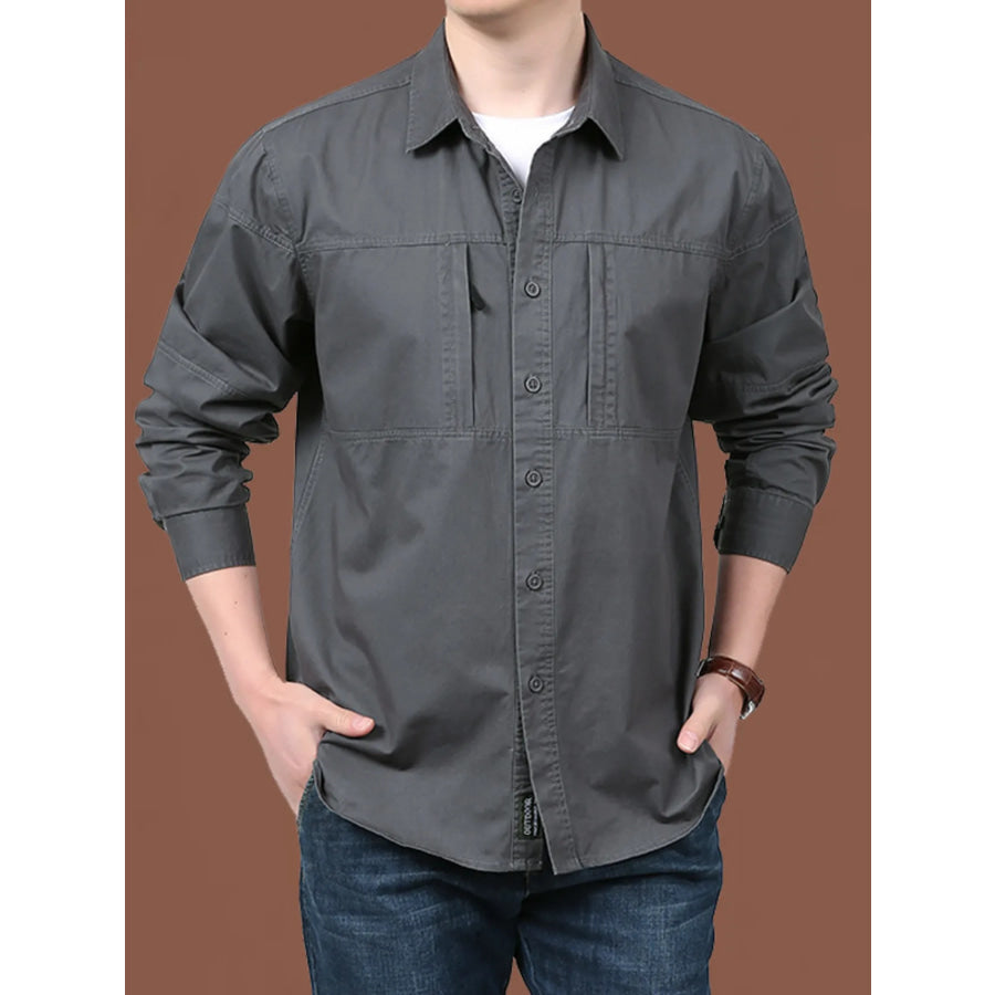 Men’s Plus Size Casual Long-Sleeve Shirt Grey / M Apparel and Accessories