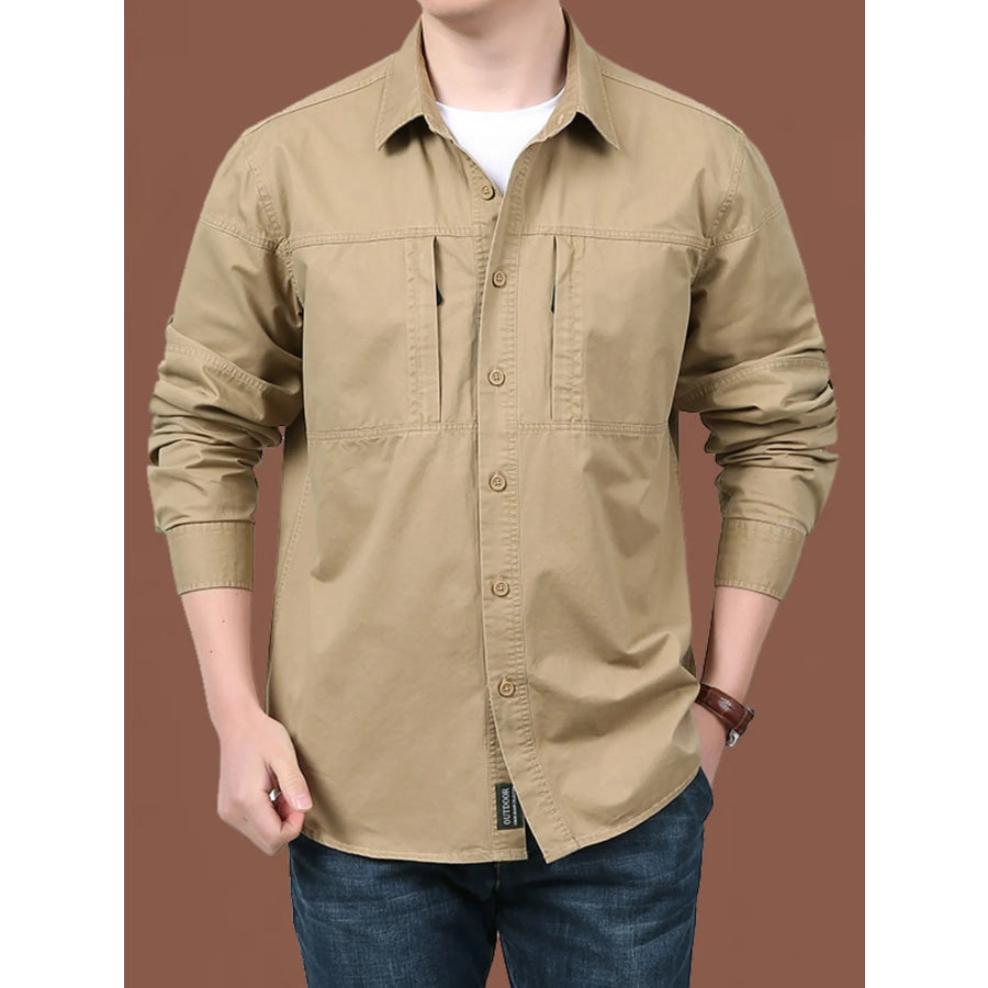 Men’s Plus Size Casual Long-Sleeve Shirt Khaki / M Apparel and Accessories