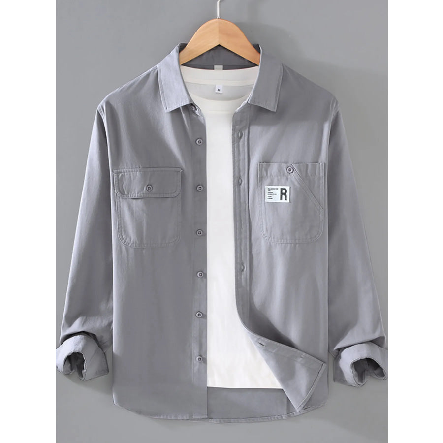 Men’s Plus Size Casual Long-Sleeve Shirt Light Gray / M Apparel and Accessories