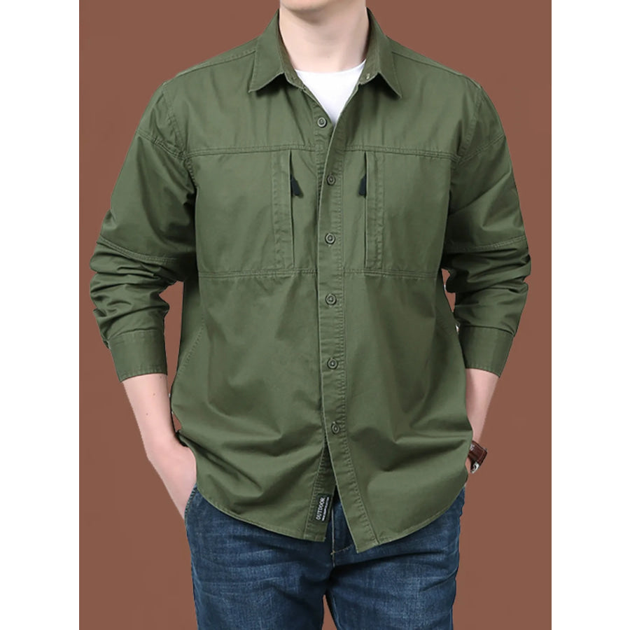 Men’s Plus Size Casual Long-Sleeve Shirt Military Green / M Apparel and Accessories