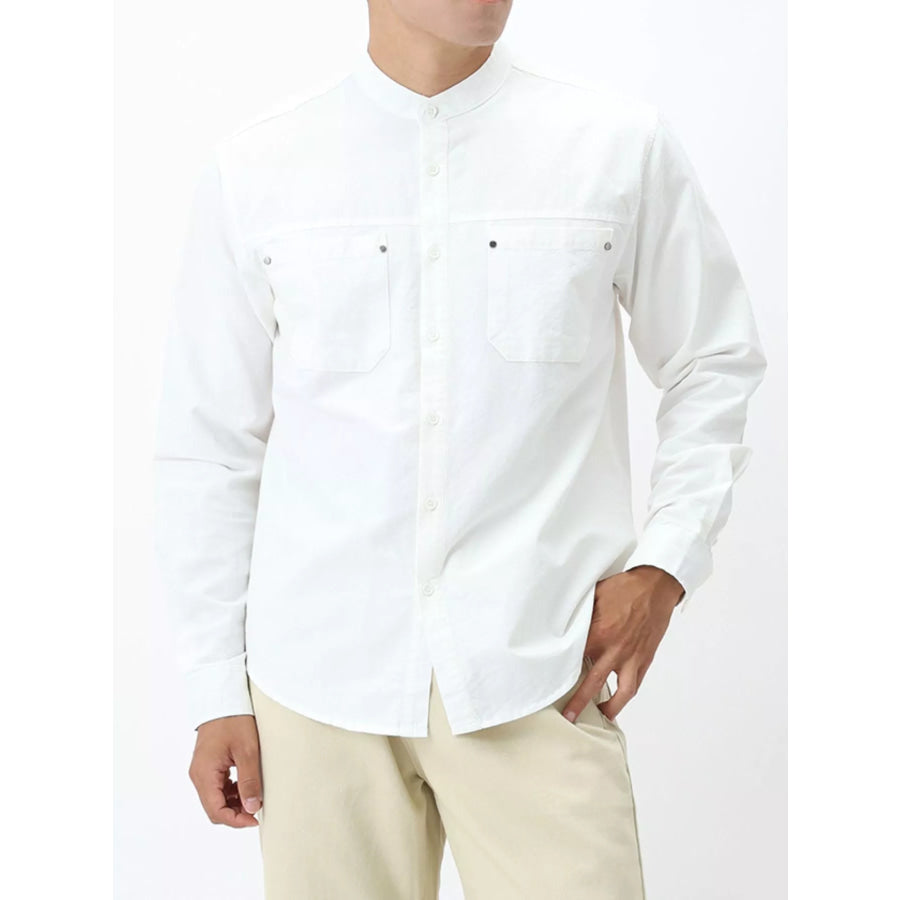 Men’s Plus Size Casual Long Sleeve Shirt with Double Chest Pockets Apparel and Accessories