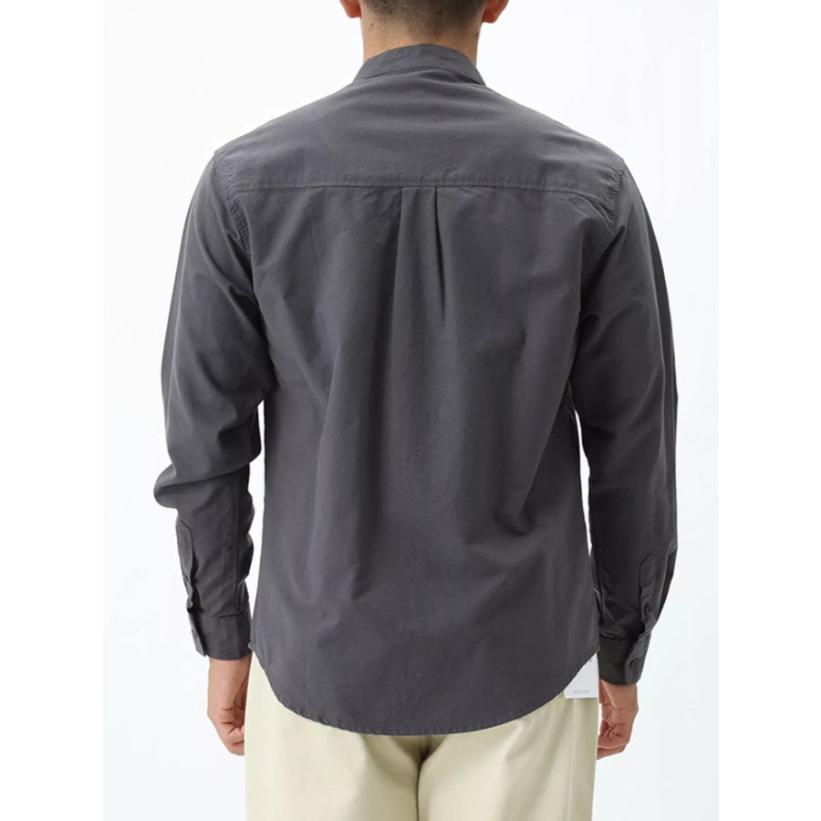 Men’s Plus Size Casual Long Sleeve Shirt with Double Chest Pockets Apparel and Accessories