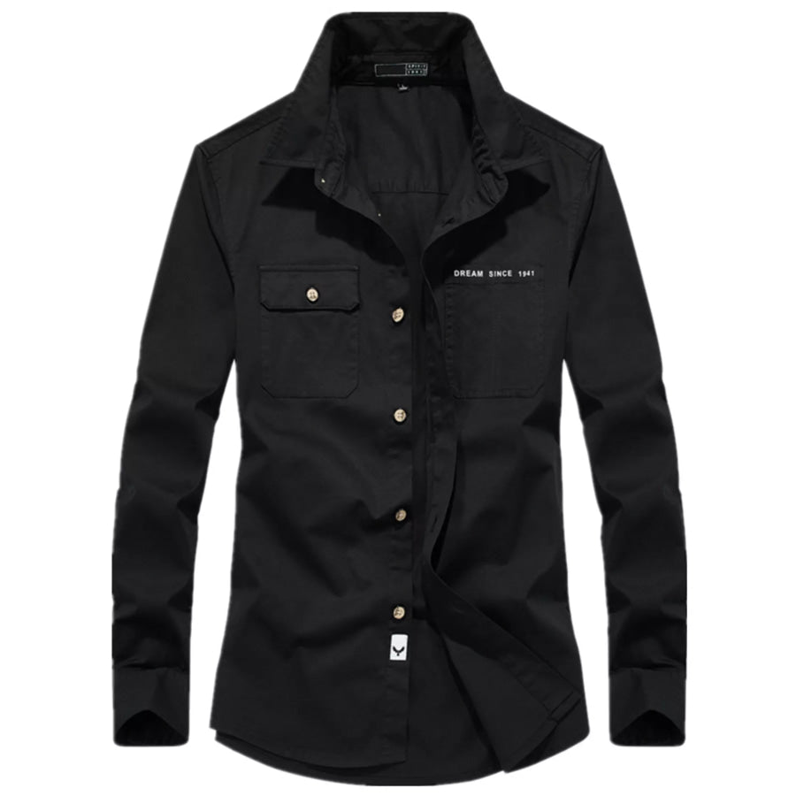 Men’s Plus Size Casual Long Sleeve Shirt with Dual Chest Pockets Black / M Apparel and Accessories