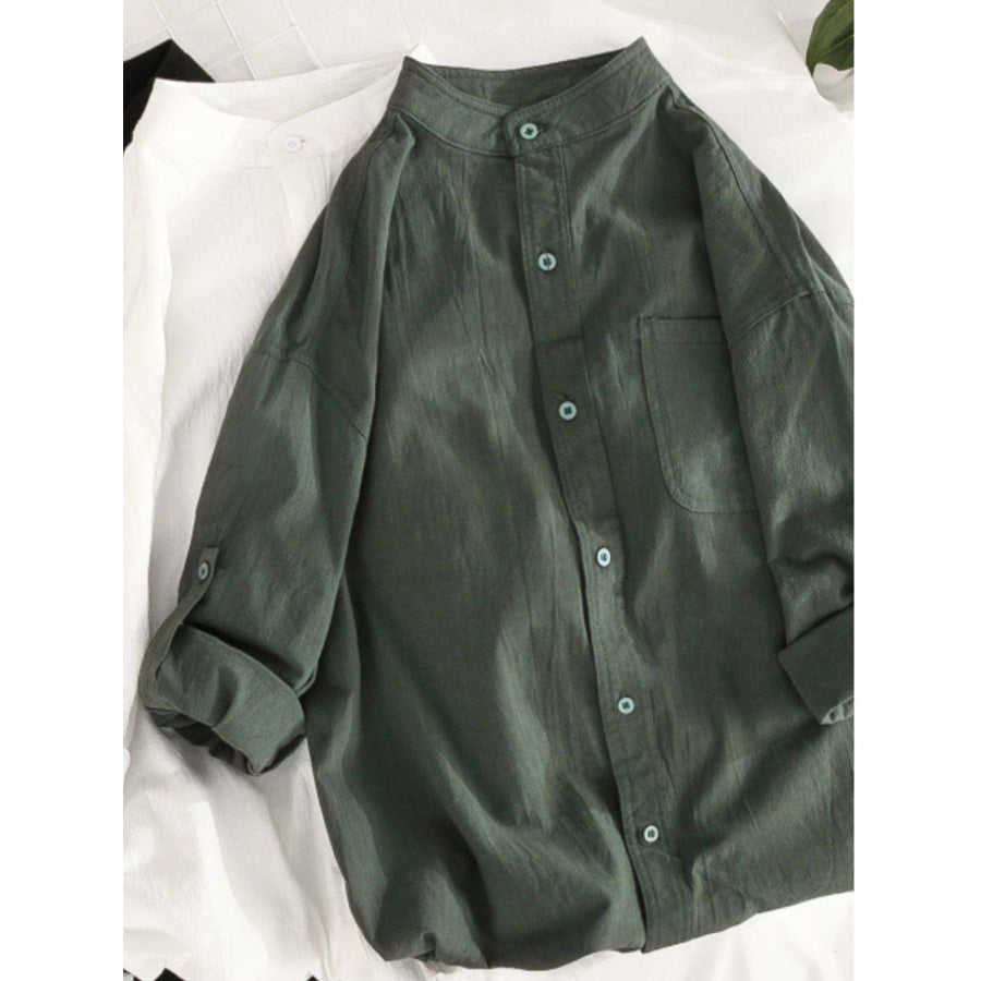Men’s Plus Size Casual Loose Fit Button Up Shirt Army Green / M Apparel and Accessories