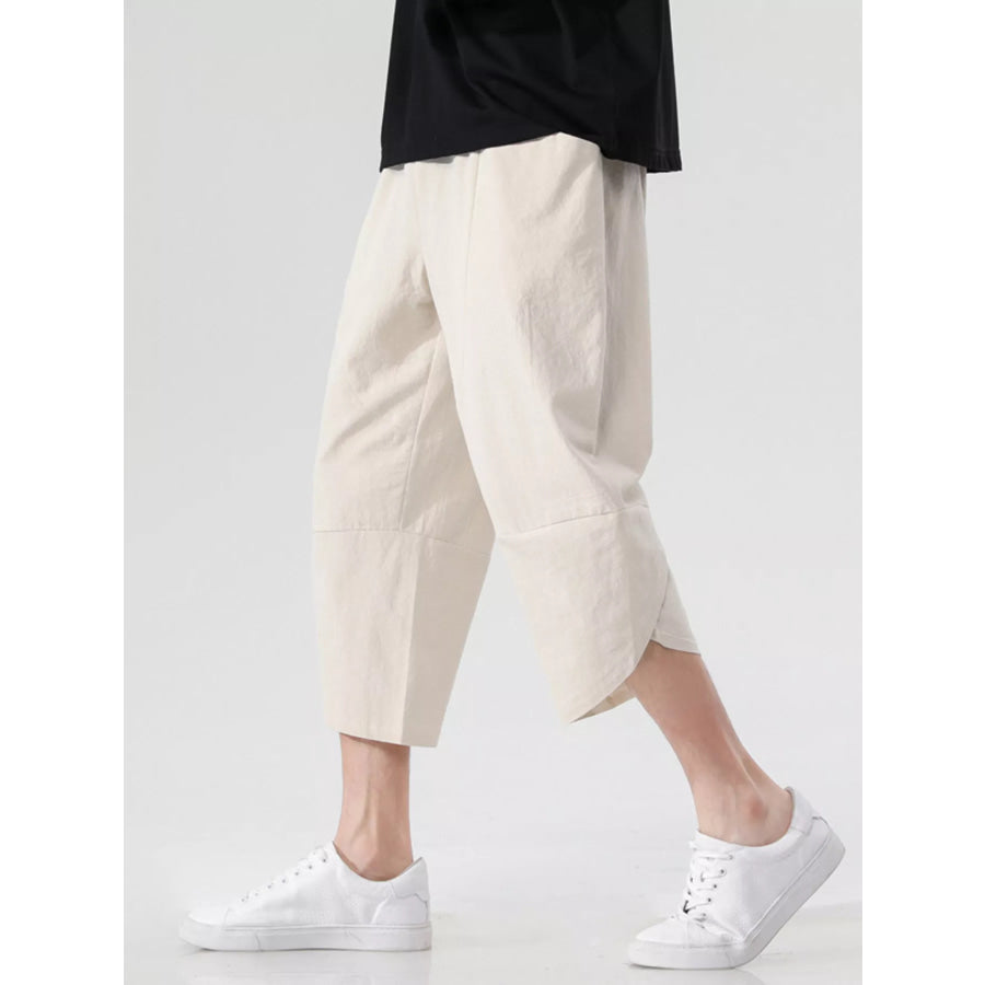 Men’s Plus Size Casual Loose-Fit Cropped Harem Pants Khaki / M Apparel and Accessories