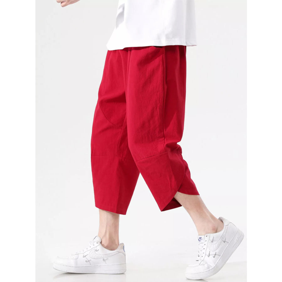 Men’s Plus Size Casual Loose-Fit Cropped Harem Pants Red / M Apparel and Accessories
