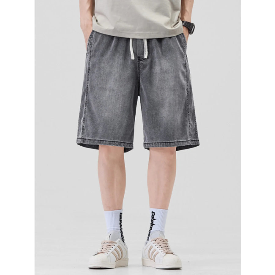 Men’s Plus Size Casual Loose Fit Denim Shorts with Drawstring Dark Gray / M Apparel and Accessories