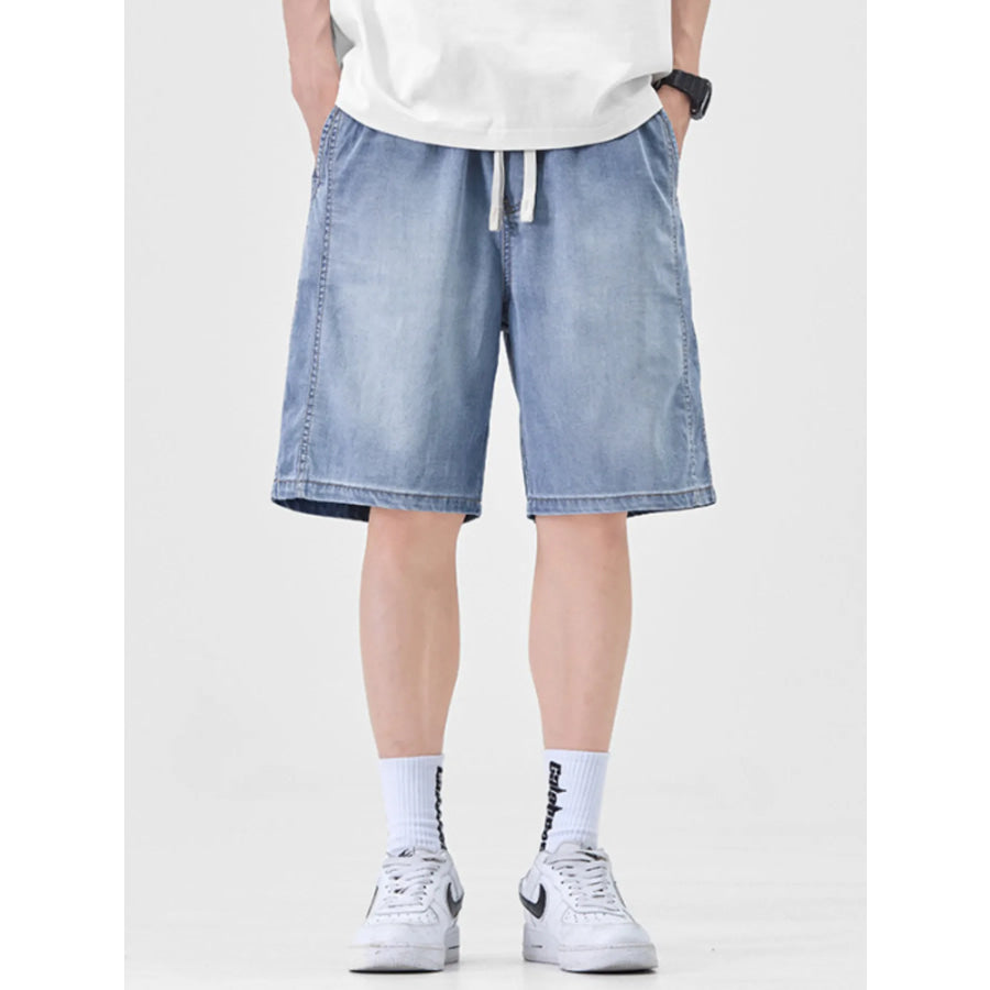 Men’s Plus Size Casual Loose Fit Denim Shorts with Drawstring Light Blue / M Apparel and Accessories