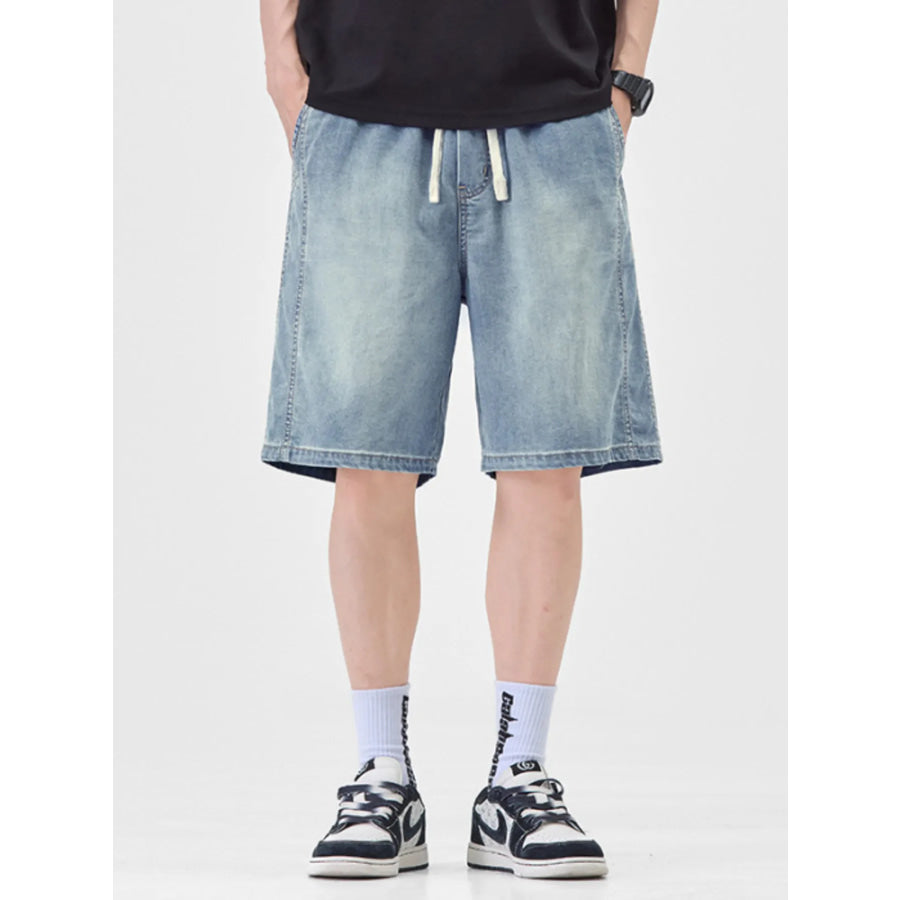 Men’s Plus Size Casual Loose Fit Denim Shorts with Drawstring Retro Blue / M Apparel and Accessories