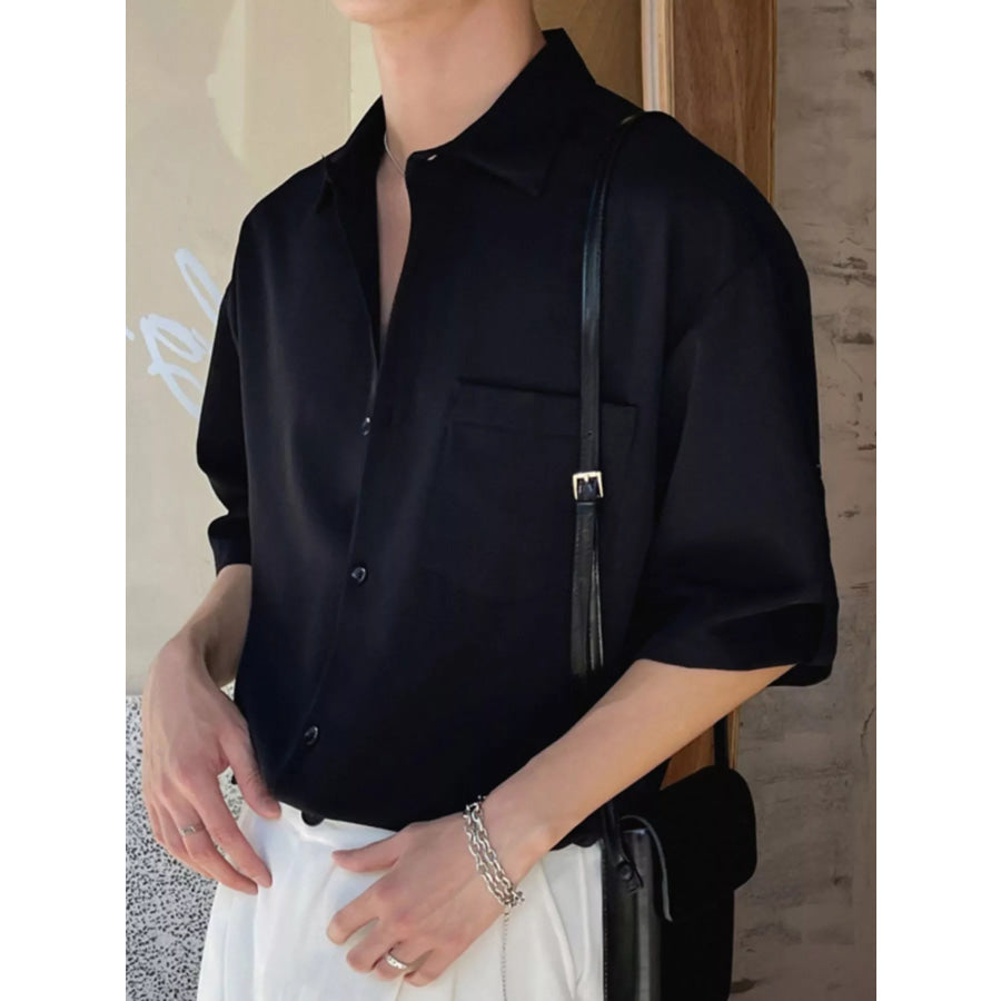 Men’s Plus Size Casual Loose Fit Short Sleeve Shirt Black / M Apparel and Accessories