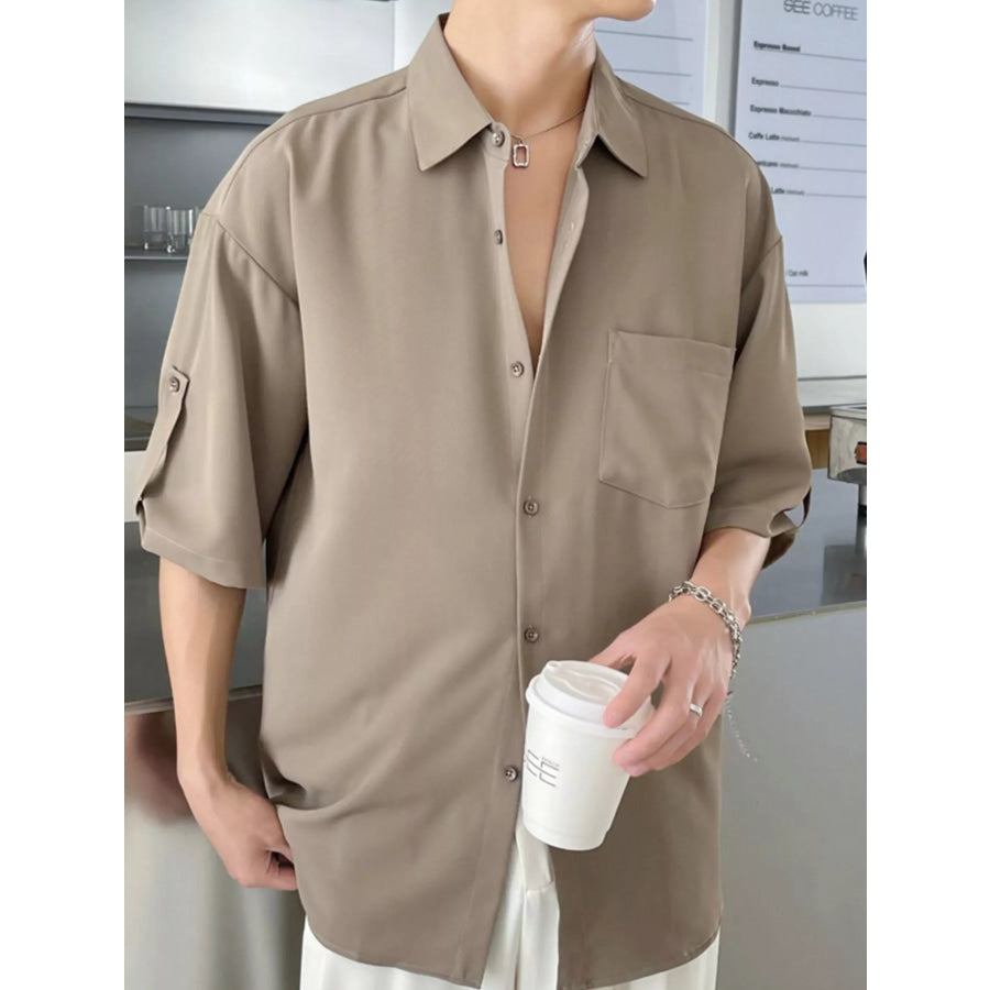 Men’s Plus Size Casual Loose Fit Short Sleeve Shirt Khaki / M Apparel and Accessories