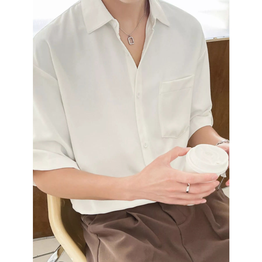Men’s Plus Size Casual Loose Fit Short Sleeve Shirt White / M Apparel and Accessories