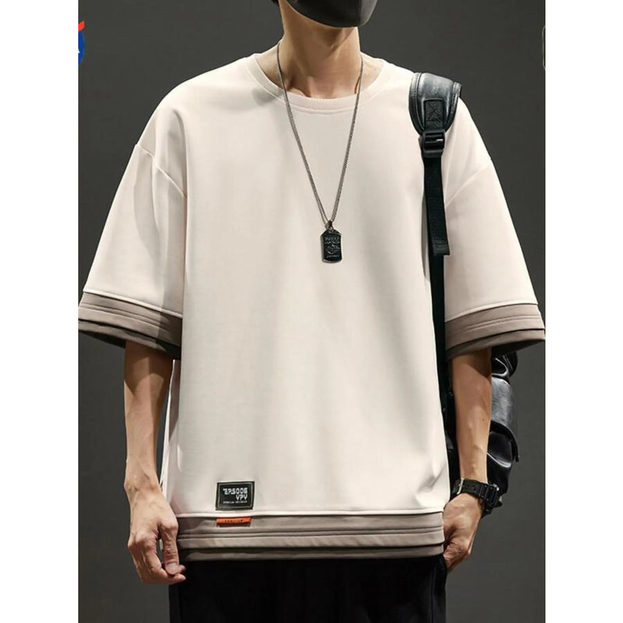 Men’s Plus Size Casual Loose Fit Short Sleeve T-Shirt Beige / M Apparel and Accessories