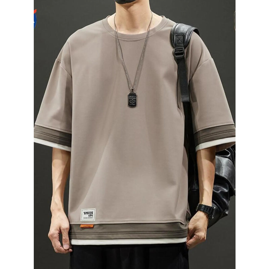 Men’s Plus Size Casual Loose Fit Short Sleeve T-Shirt Taupe / M Apparel and Accessories