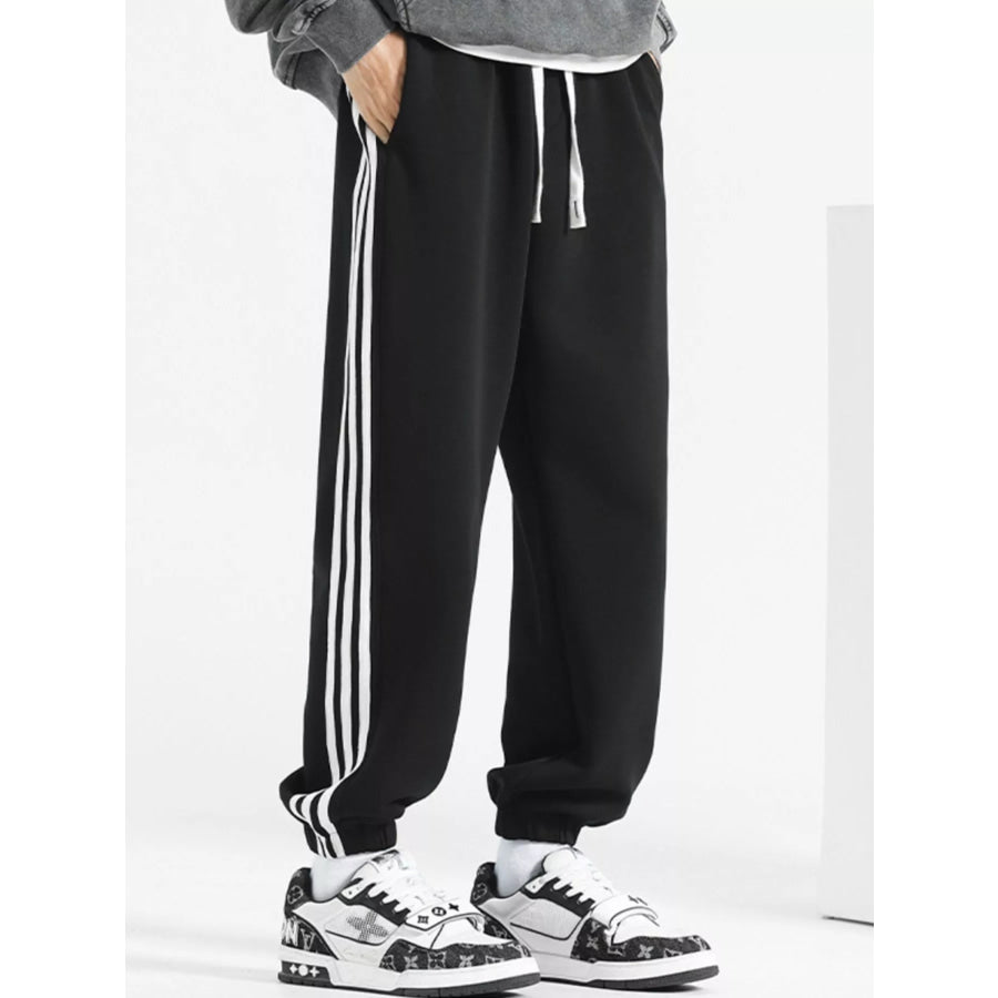Men’s Plus Size Casual Loose Fit Striped Pants Black / M Apparel and Accessories
