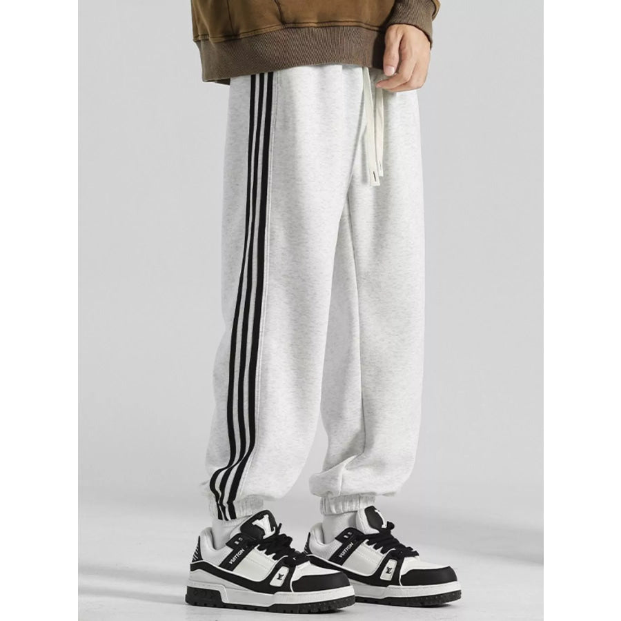 Men’s Plus Size Casual Loose Fit Striped Pants Light Gray / M Apparel and Accessories