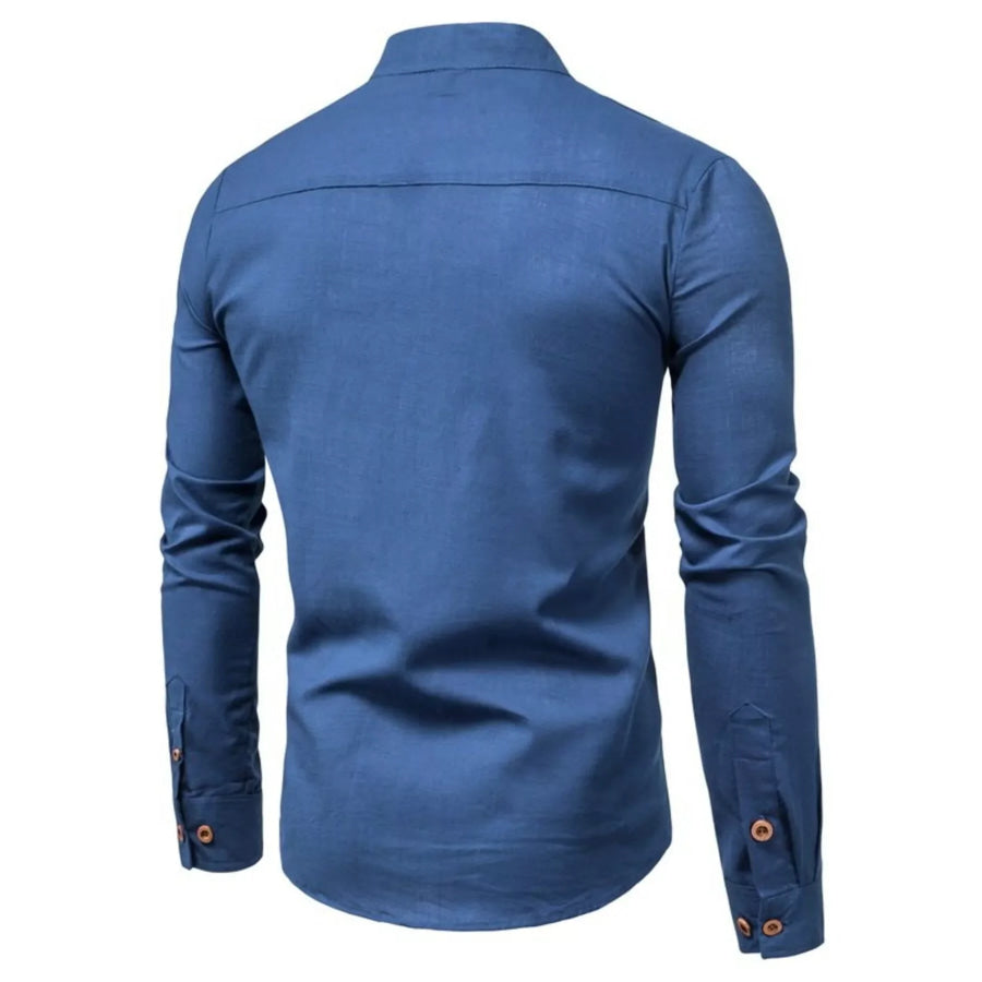 Men’s Plus Size Casual Mandarin Collar Button-Up Shirt Navy Blue / M Apparel and Accessories
