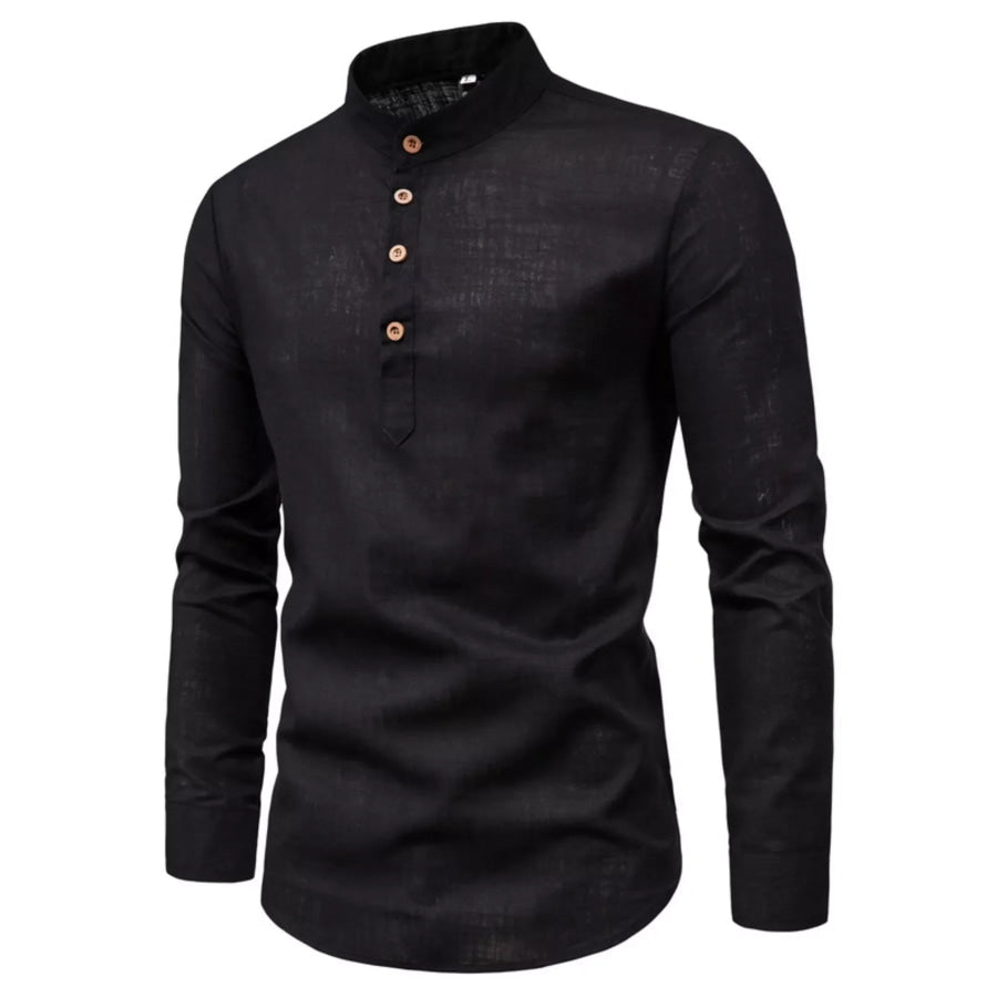 Men’s Plus Size Casual Mandarin Collar Button-Up Shirt Black / M Apparel and Accessories