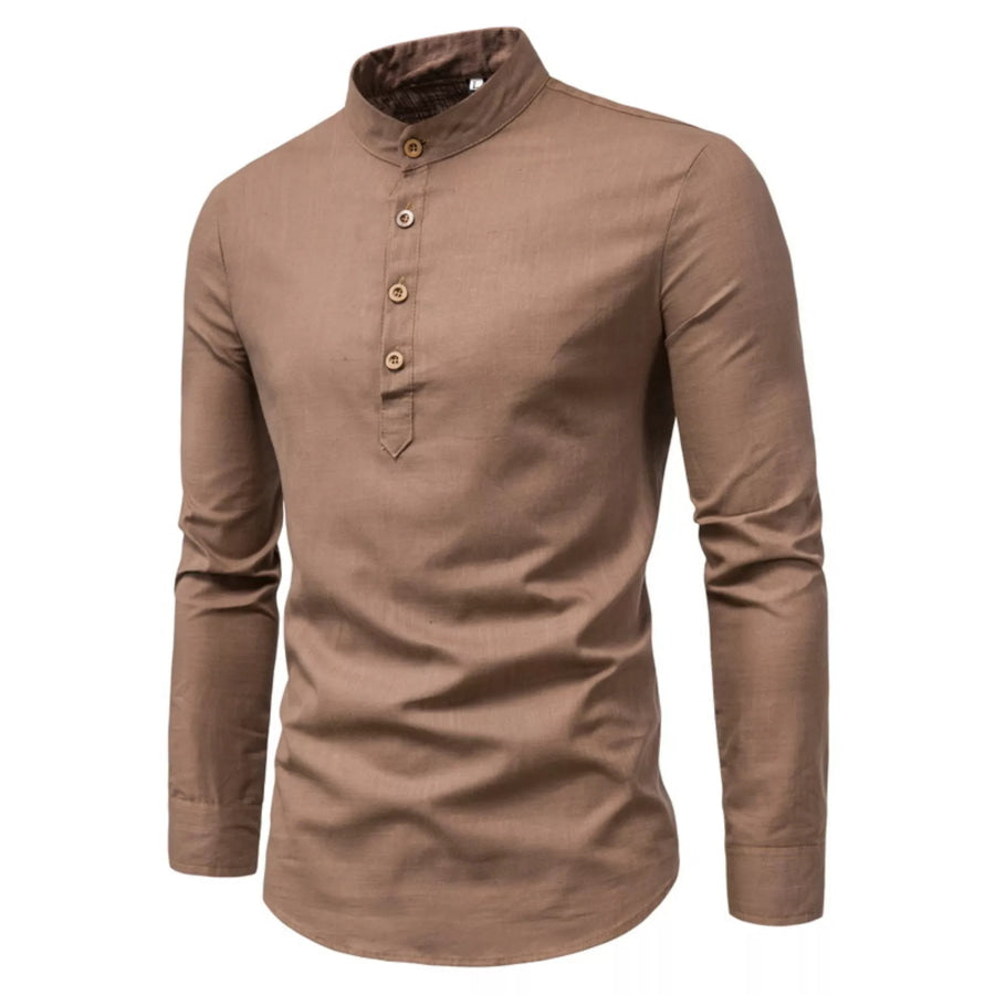 Men’s Plus Size Casual Mandarin Collar Button-Up Shirt Coffee / M Apparel and Accessories