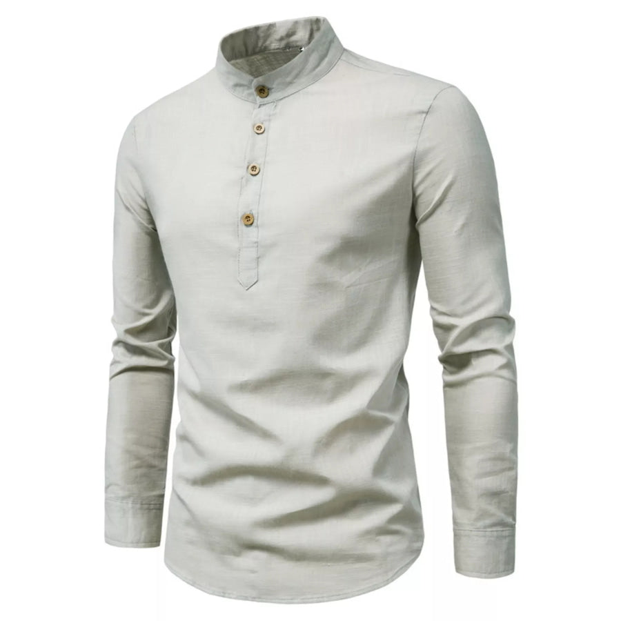 Men’s Plus Size Casual Mandarin Collar Button-Up Shirt Grey / M Apparel and Accessories