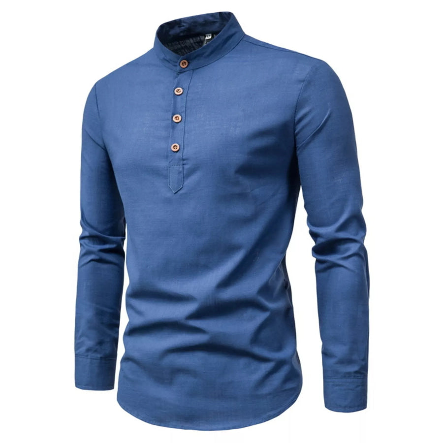 Men’s Plus Size Casual Mandarin Collar Button-Up Shirt Navy Blue / M Apparel and Accessories