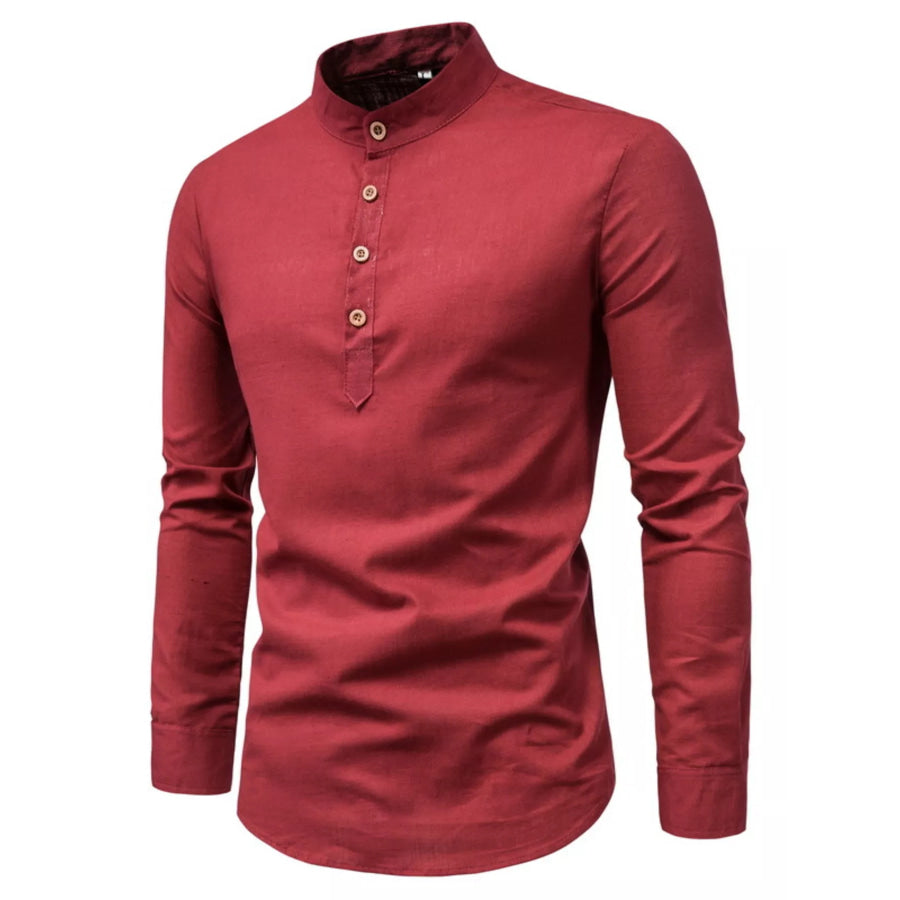Men’s Plus Size Casual Mandarin Collar Button-Up Shirt Red / M Apparel and Accessories