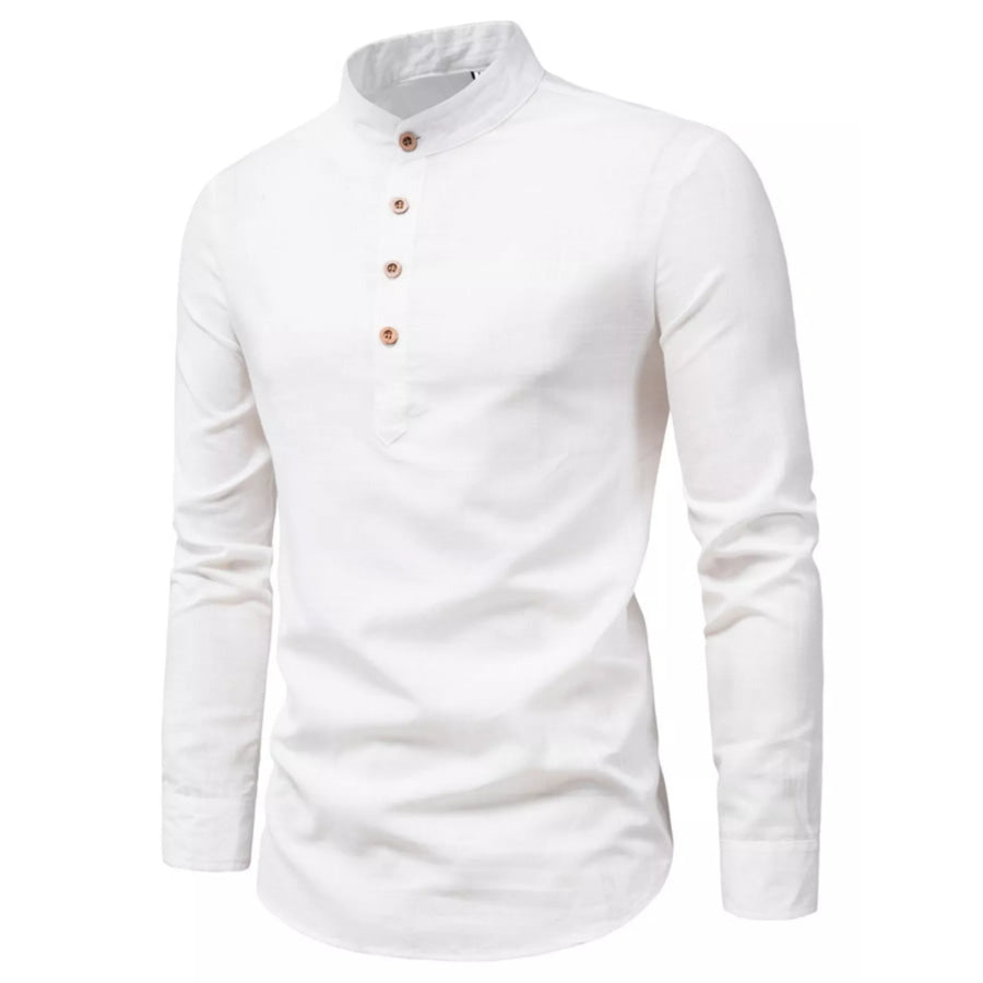 Men’s Plus Size Casual Mandarin Collar Button-Up Shirt White / M Apparel and Accessories