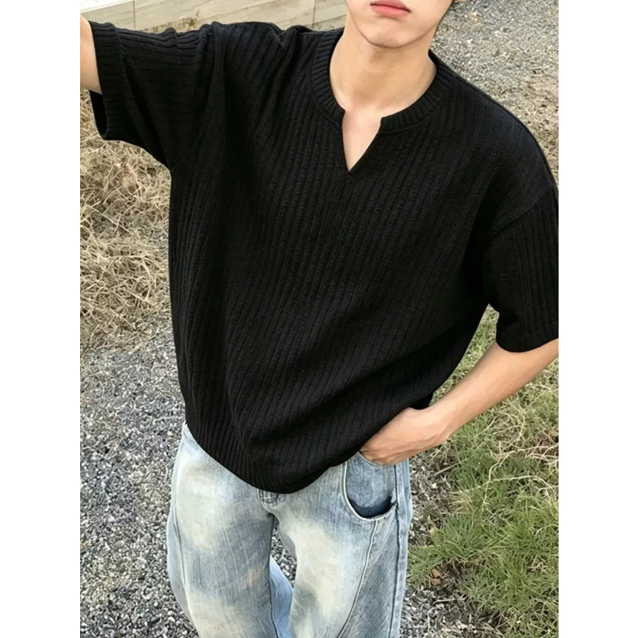 Men’s Plus Size Casual Notched Ribbed T-Shirt Apparel and Accessories