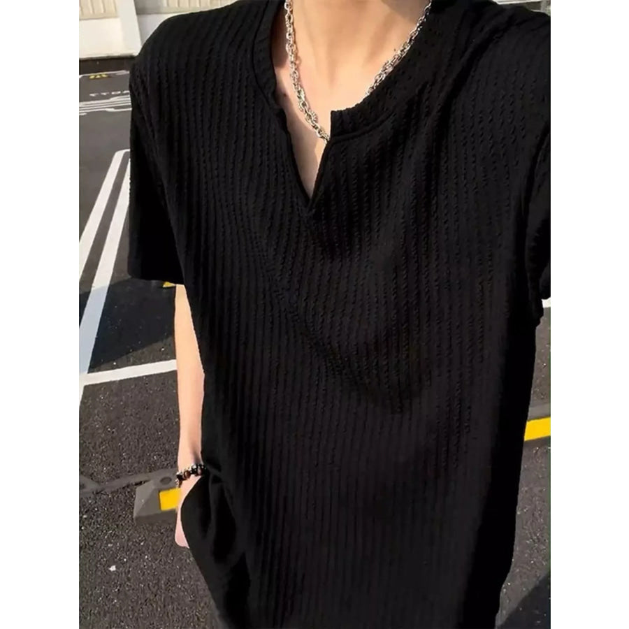 Men’s Plus Size Casual Notched Ribbed T-Shirt Apparel and Accessories