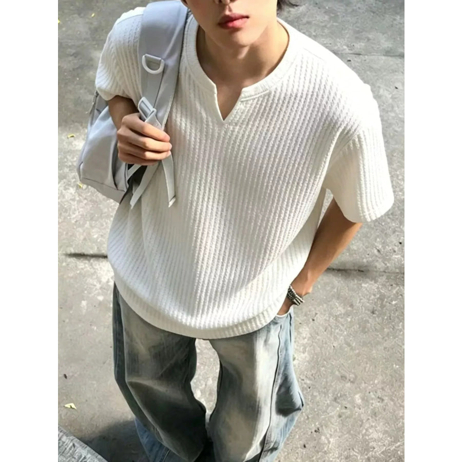 Men’s Plus Size Casual Notched Ribbed T-Shirt Apparel and Accessories