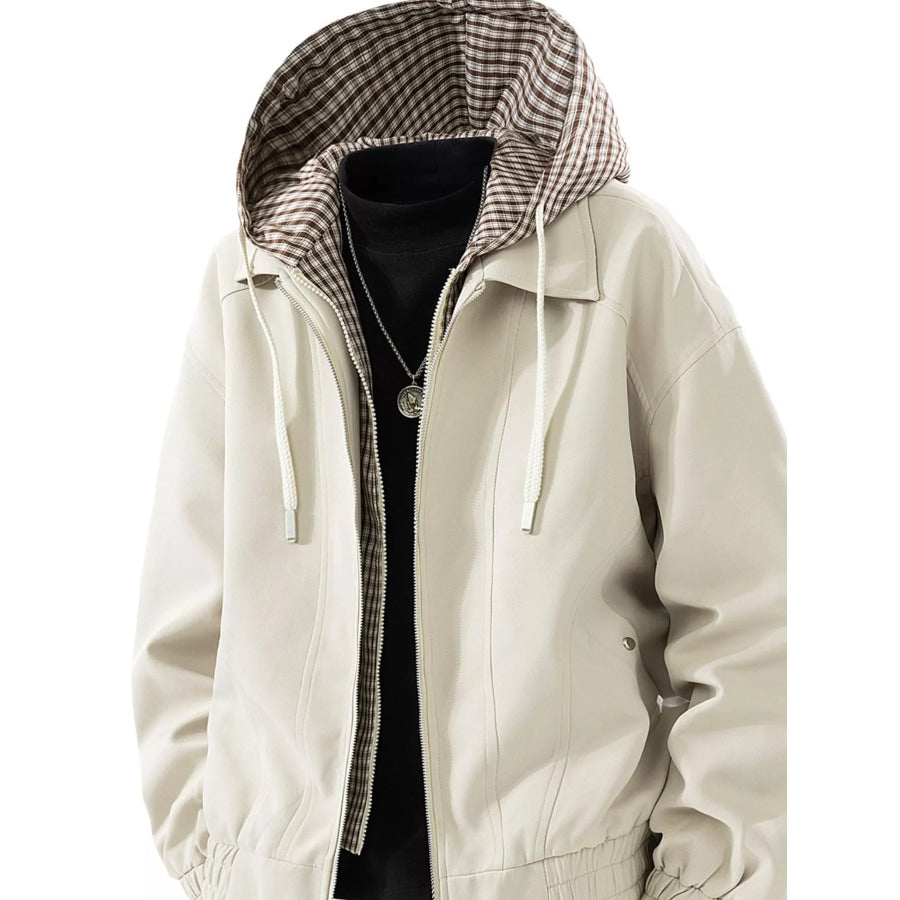 Men’s Plus Size Casual Plaid-Lined Hooded Zip-Up Jacket Apricot / M