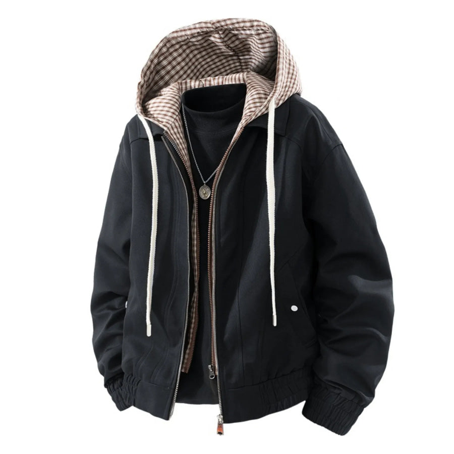 Men’s Plus Size Casual Plaid-Lined Hooded Zip-Up Jacket Black / M