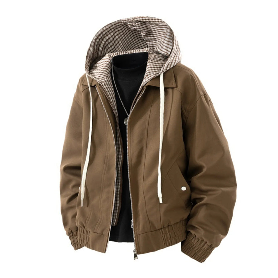 Men’s Plus Size Casual Plaid-Lined Hooded Zip-Up Jacket Black / M