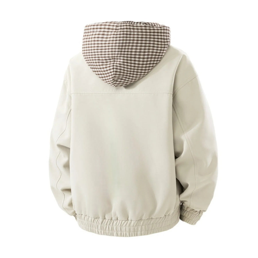 Men’s Plus Size Casual Plaid-Lined Hooded Zip-Up Jacket