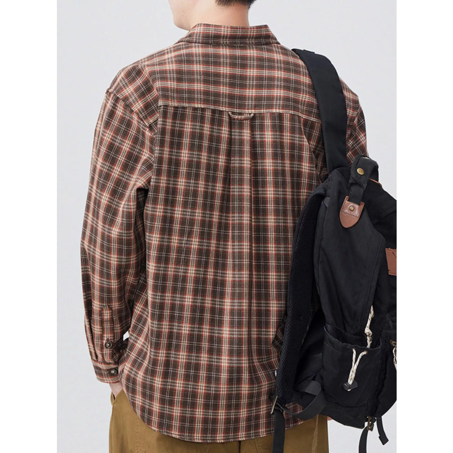 Men’s Plus Size Casual Plaid Long Sleeve Shirt Apparel and Accessories